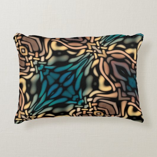 装飾ティール(緑がかった色)ブルー金ゴールドパターン アクセントクッション (正面)