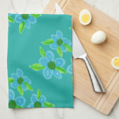 装飾ティール（緑がかった色）花 キッチンタオル (四つ折り)
