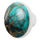 装飾ティール(緑がかった色)金ゴールドマーブルオルブ セラミックノブ (右)