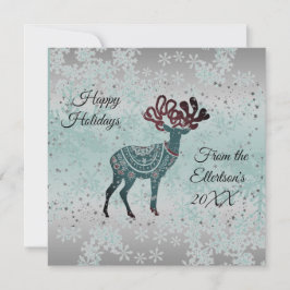 装飾トナカイ雪の結晶クリスマスグリッター カード