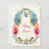 装飾ハッピーイースター卵の鳥のフローラグリーティング シーズンカード (正面)