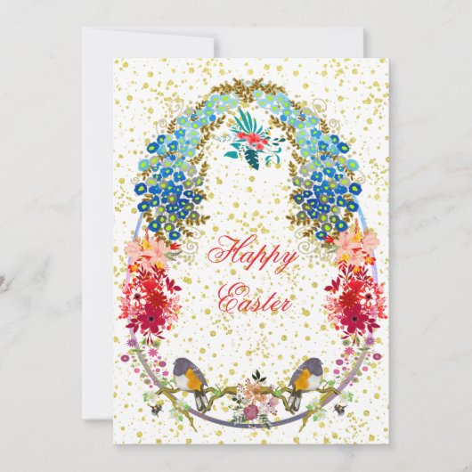 装飾ハッピーイースター卵の鳥のフローラグリーティング シーズンカード (正面)