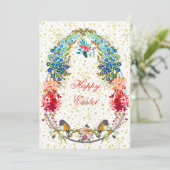 装飾ハッピーイースター卵の鳥のフローラグリーティング シーズンカード (スタンド正面)