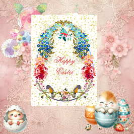 装飾ハッピーイースター卵の鳥のフローラグリーティング シーズンカード