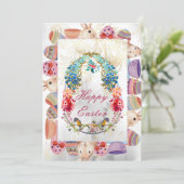 装飾ハッピーイースター卵バニー鳥フローラカード 招待状 (スタンド正面)