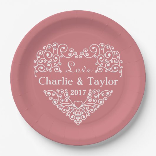 装飾ハートカスタム文字紙プレート ペーパープレート (正面)