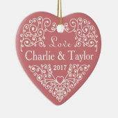 装飾ハート名前をカスタムすると日付オーナメント セラミックオーナメント (右)