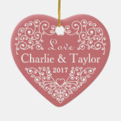 装飾ハート名前をカスタムすると日付オーナメント セラミックオーナメント (裏面)