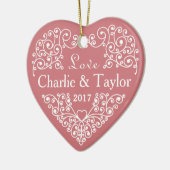 装飾ハート名前をカスタムすると日付オーナメント セラミックオーナメント (左)