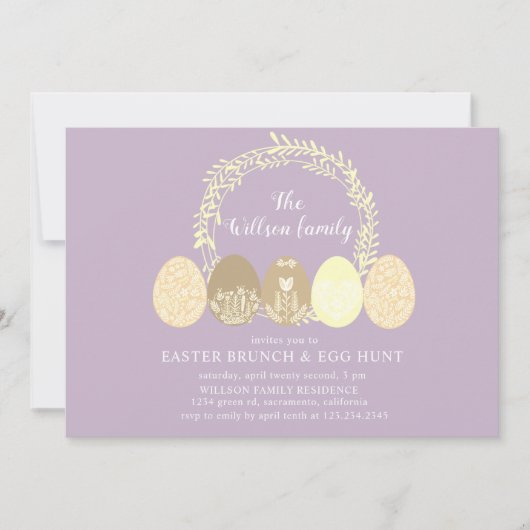 装飾バニーとイースターエッグブランチ招待状 招待状 (正面)