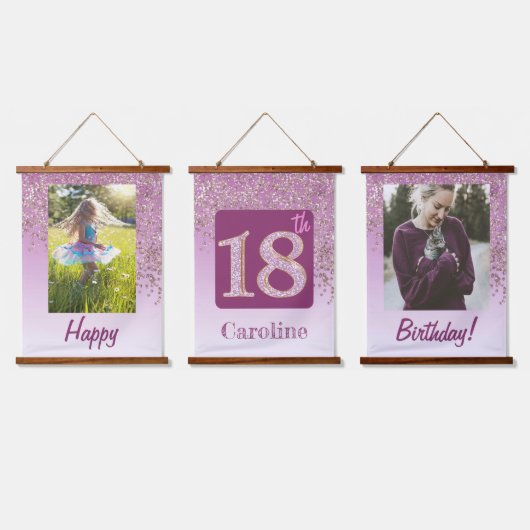 装飾バラ金ゴールドグリッター、写真18誕生日 吊り下げ型タペストリー (トリプル)