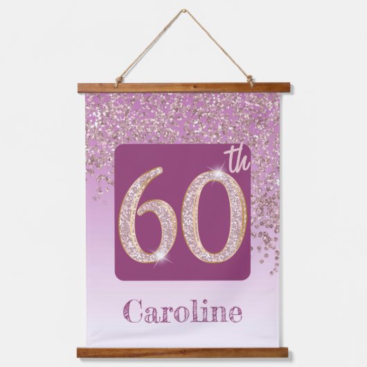 装飾バラ金ゴールドグリッター、写真60誕生日 吊り下げ型タペストリー (正面2)