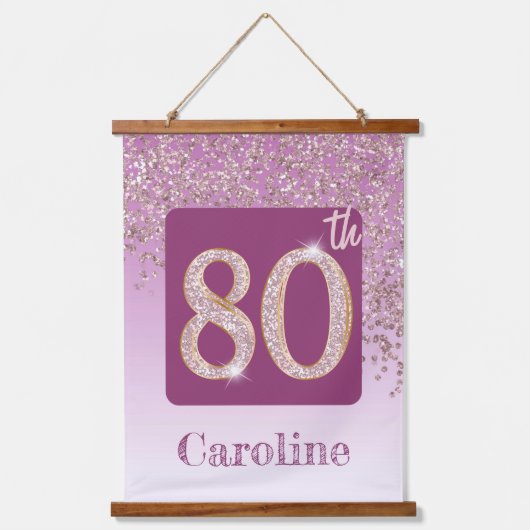 装飾バラ金ゴールドグリッター、写真80誕生日 吊り下げ型タペストリー (正面2)
