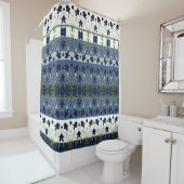 装飾パターン（の模様が）ある青と白 シャワーカーテン (インサイチュ)