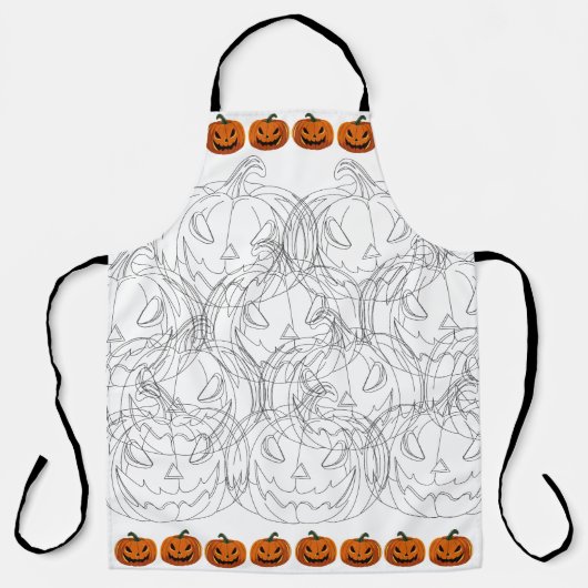 装飾パム付きハロウィーンスケッチカボチャ エプロン (正面)
