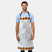 装飾パム付きハロウィーンスケッチカボチャ エプロン (着用した状態)