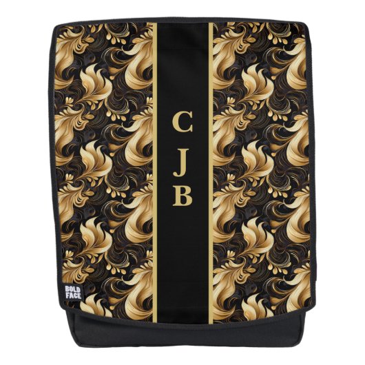 装飾パーソナライズされたのマルブレッド黒金ゴールドバック バックパック (正面)