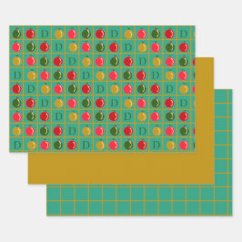 装飾パーソナライズされたビンゴ – 緑と金ゴールド ラッピングペーパーシート