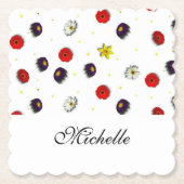 装飾パーソナライズされた春の花白 ペーパーコースター (正面)