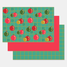 装飾パーソナライズされた – 明るい赤と緑 ラッピングペーパーシート