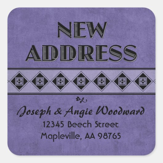装飾パープルカスタムの新しい住所シール スクエアシール (正面)