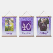 装飾パープルグリッター2 Photos 40th Birthday 吊り下げ型タペストリー (トリプル)