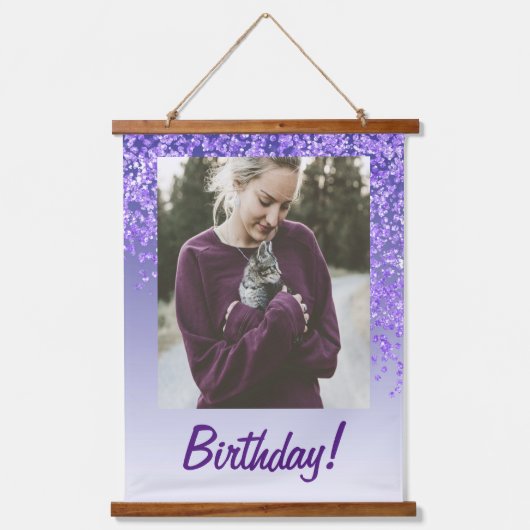 装飾パープルグリッター2 Photos 70誕生日 吊り下げ型タペストリー (正面3)