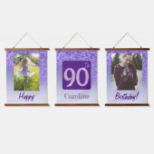 装飾パープルグリッター2 Photos 90誕生日 吊り下げ型タペストリー (トリプル)