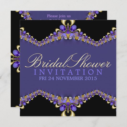 装飾パープルブライダルシャワーパーティの招待状 招待状 (正面/裏面)