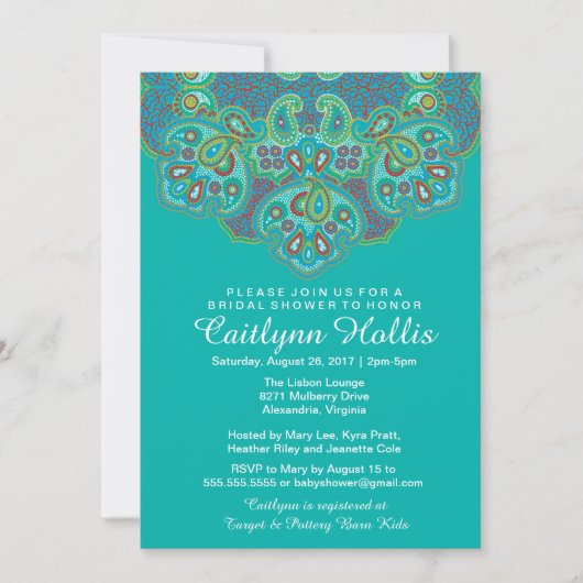装飾ヒンズーインスパイアマンダラブライダルシャワー 招待状 (正面)