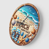 装飾ビーチをテーマにした貝殻と砂デザイン ラージ壁時計 (傾斜)