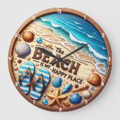 装飾ビーチをテーマにした貝殻と砂デザイン ラージ壁時計 (正面)