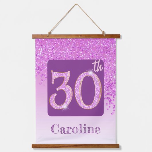 装飾ピンクグリッター2 30歳の誕生日の写真 吊り下げ型タペストリー (正面2)