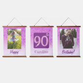 装飾ピンクグリッター2 90誕生日の写真 吊り下げ型タペストリー (トリプル)