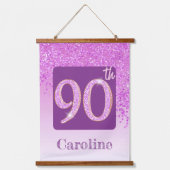 装飾ピンクグリッター2 90誕生日の写真 吊り下げ型タペストリー (正面2)