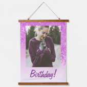 装飾ピンクグリッター2 90誕生日の写真 吊り下げ型タペストリー (正面3)