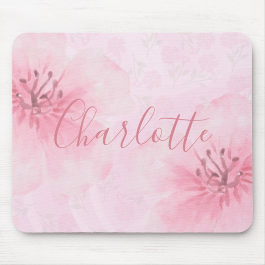 装飾ピンクフローラあなたの名前 マウスパッド (正面)
