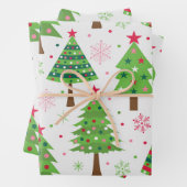 装飾フェスティバルグリーンクリスマスツリーパターン ラッピングペーパーシート (インサイチュ)