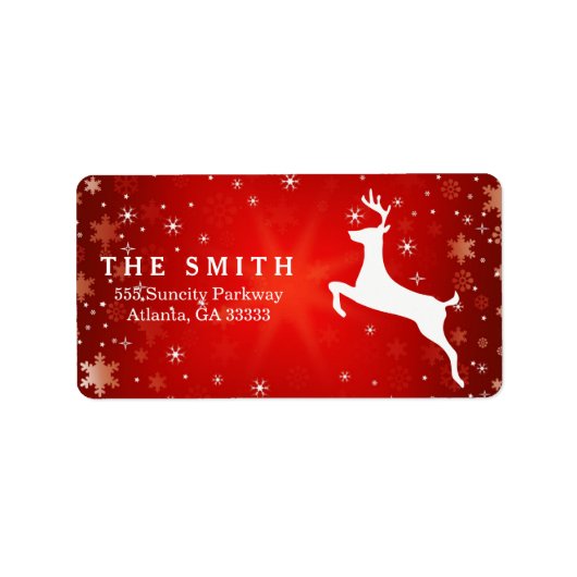 装飾フレームトナカイ赤スノーフレークのクリスマス ラベル (正面)
