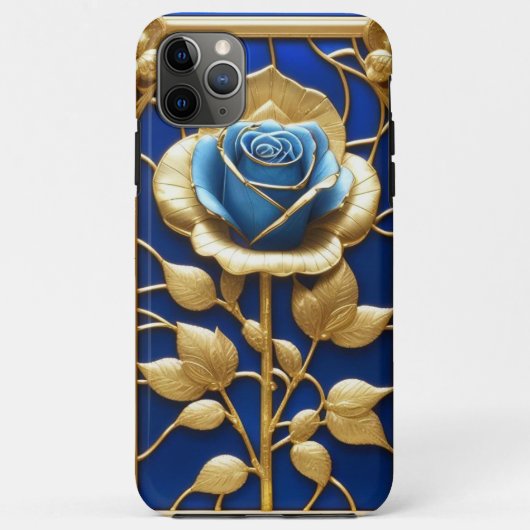 装飾フレーム内のゴールデンブルーローズ Case-Mate iPhoneケース (裏面)