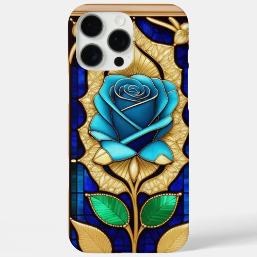 装飾フレーム内のゴールデンブルーローズ Case-Mate iPhoneケース (裏面)