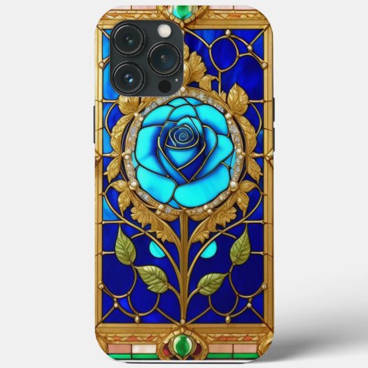 装飾フレーム内のゴールデンブルーローズ Case-Mate iPhoneケース (裏面)