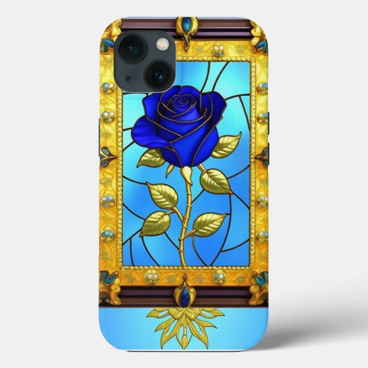 装飾フレーム内のゴールデンブルーローズ Case-Mate iPhoneケース (裏面)