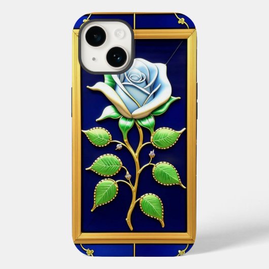装飾フレーム内のゴールデンブルーローズ Case-Mate iPhoneケース (裏面)