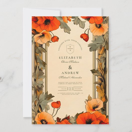 装飾フローラアールヌーボーポピー結婚ズ 招待状 (正面)