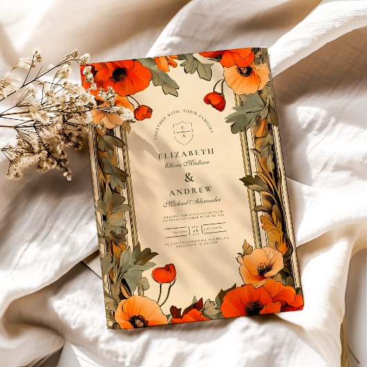 装飾フローラアールヌーボーポピー結婚ズ 招待状