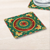 装飾フローラクリスマスホリデー紙コースター スクエアペーパーコースター (アングル)