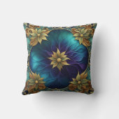 装飾フローラデザインとターコイズ背景 クッション (裏面)