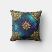 装飾フローラデザインとターコイズ背景 クッション (正面)