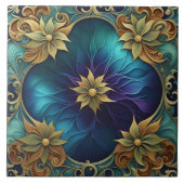 装飾フローラデザインとターコイズ背景 タイル (正面)